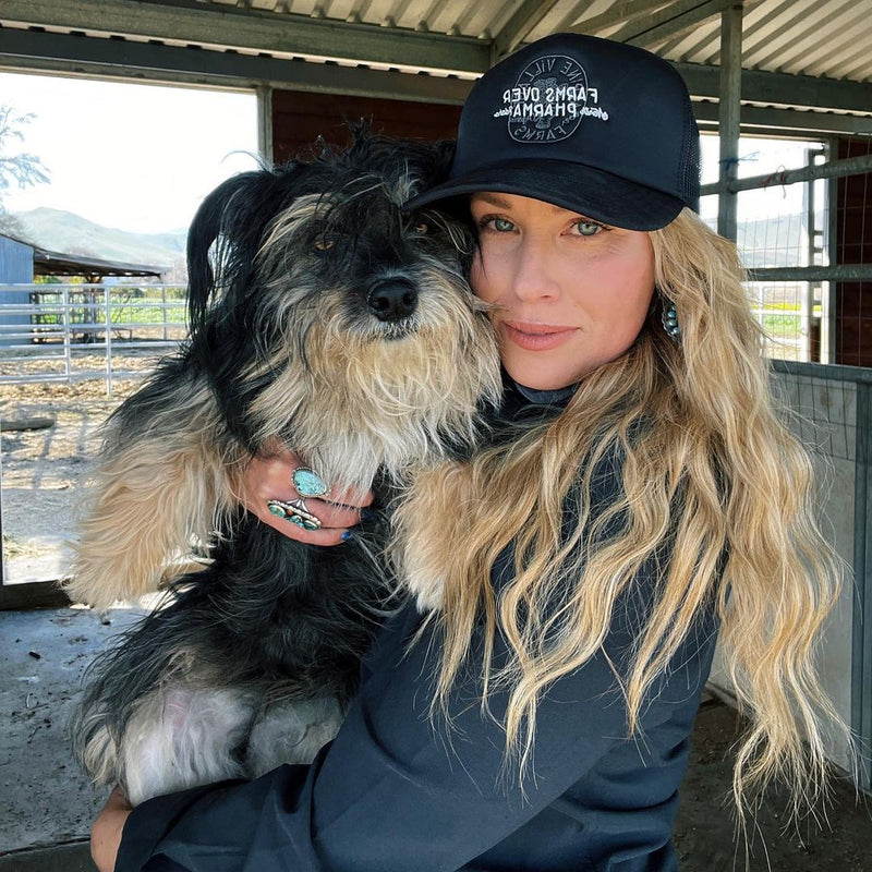 FARMS OVER PHARMA TRUCKER HAT (BLACK WITH WHITE/CHARCOAL)