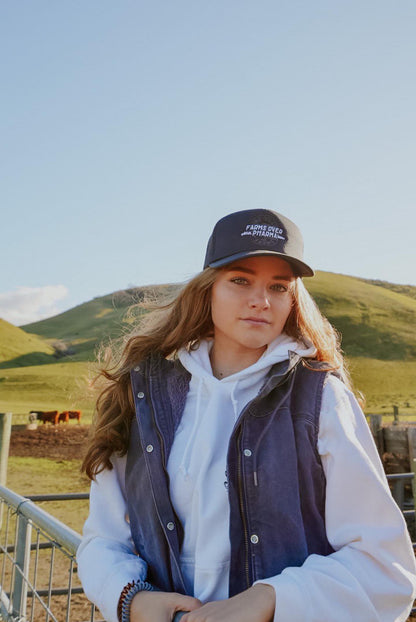 FARMS OVER PHARMA TRUCKER HAT (BLACK WITH WHITE/CHARCOAL)
