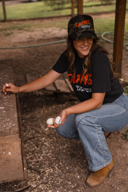 F.A.R.M.S. To Keep People Off Lab Grown Meat Trucker Hat (Forest/Camo)