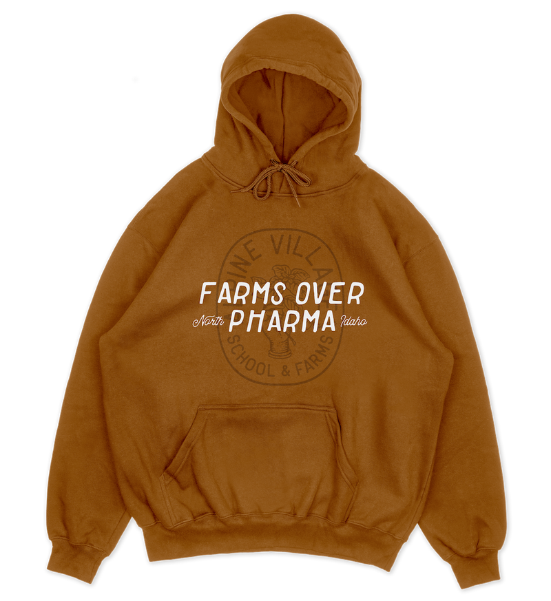 FARMS OVER PHARMA HOODIE (SADDLE WITH WHITE/BROWN)