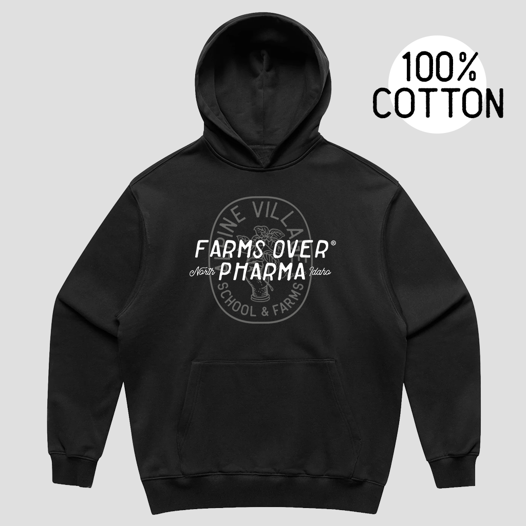 Farms Over Pharma® Hoodie (Black) 100% Cotton