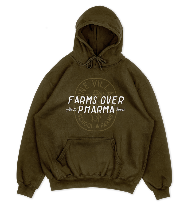 FARMS OVER PHARMA HOODIE (ARMY GREEN WITH WHITE/GREEN)