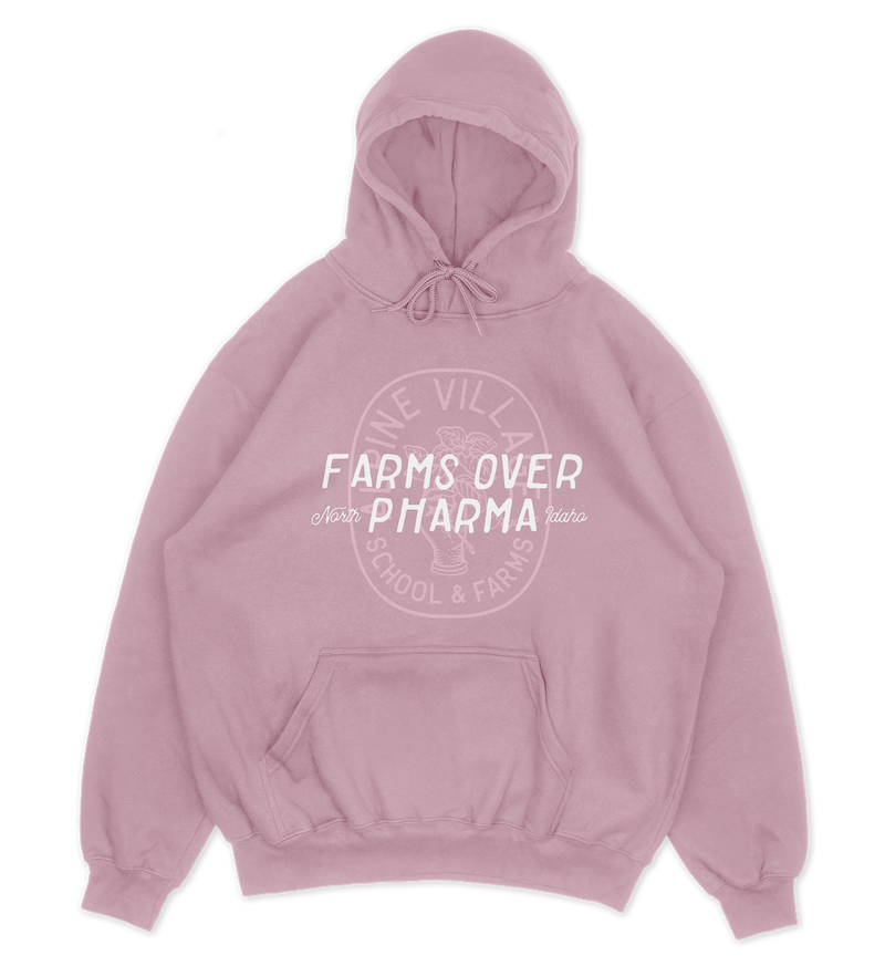 FARMS OVER PHARMA HOODIE (DUSTY PINK WITH WHITE/PINK)