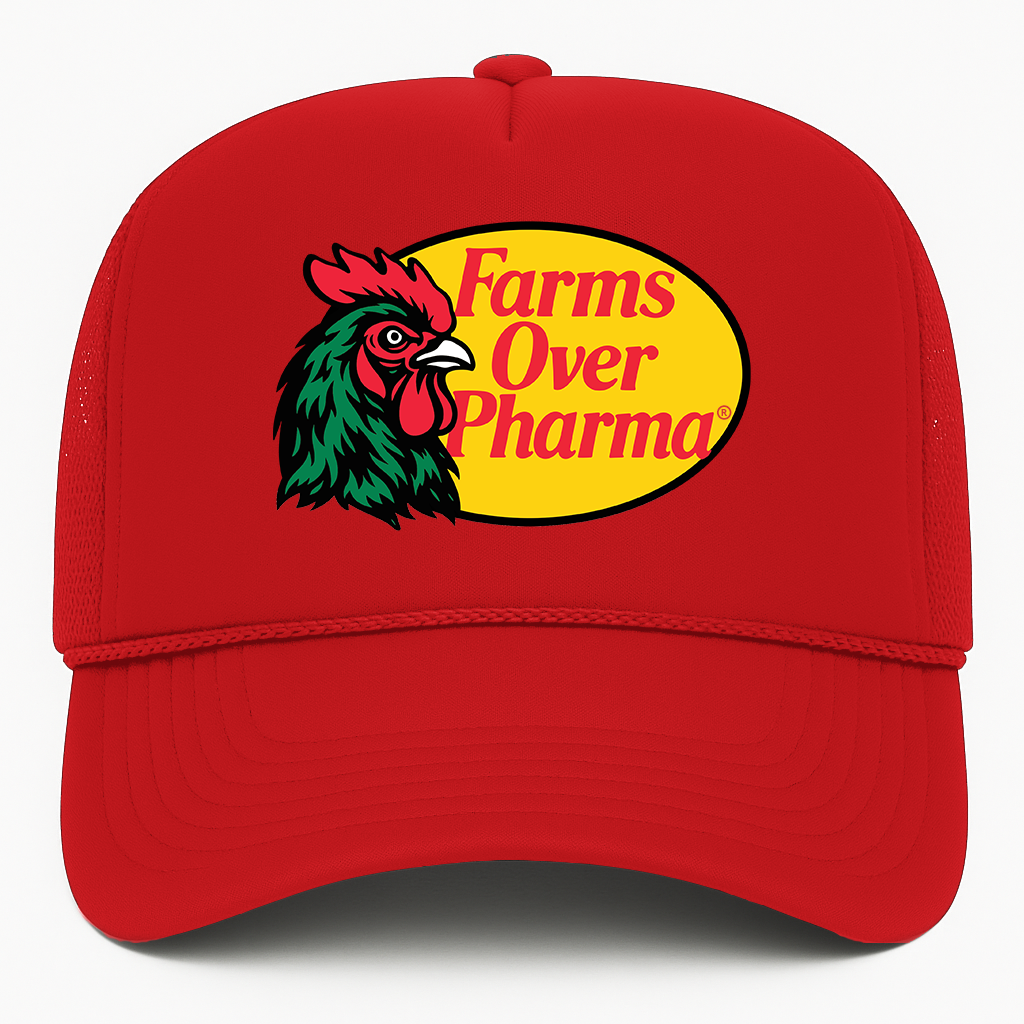 Farms Over Pharma® (Rooster) Trucker Hat (Red)