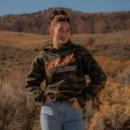F.A.R.M.S. To Keep People Off Lab Grown Meat Hoodie (Forest Camo)