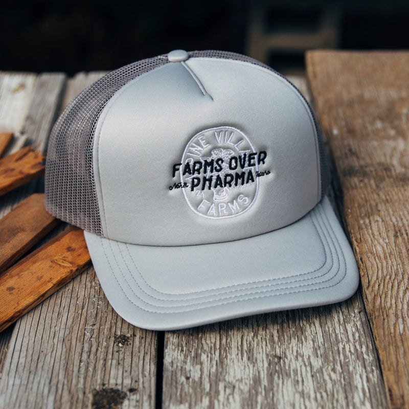 FARMS OVER PHARMA TRUCKER HAT (GREY WITH BLACK/WHITE)