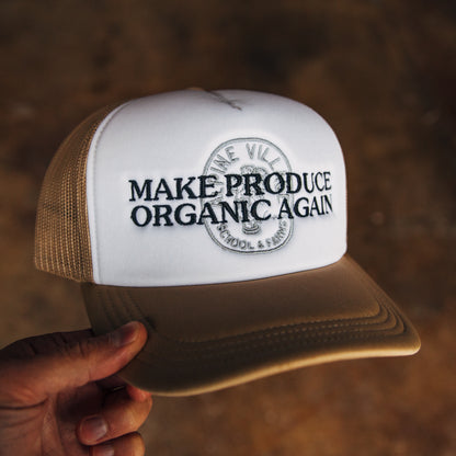 Make Produce Organic Again Trucker Hat (Tan/White)