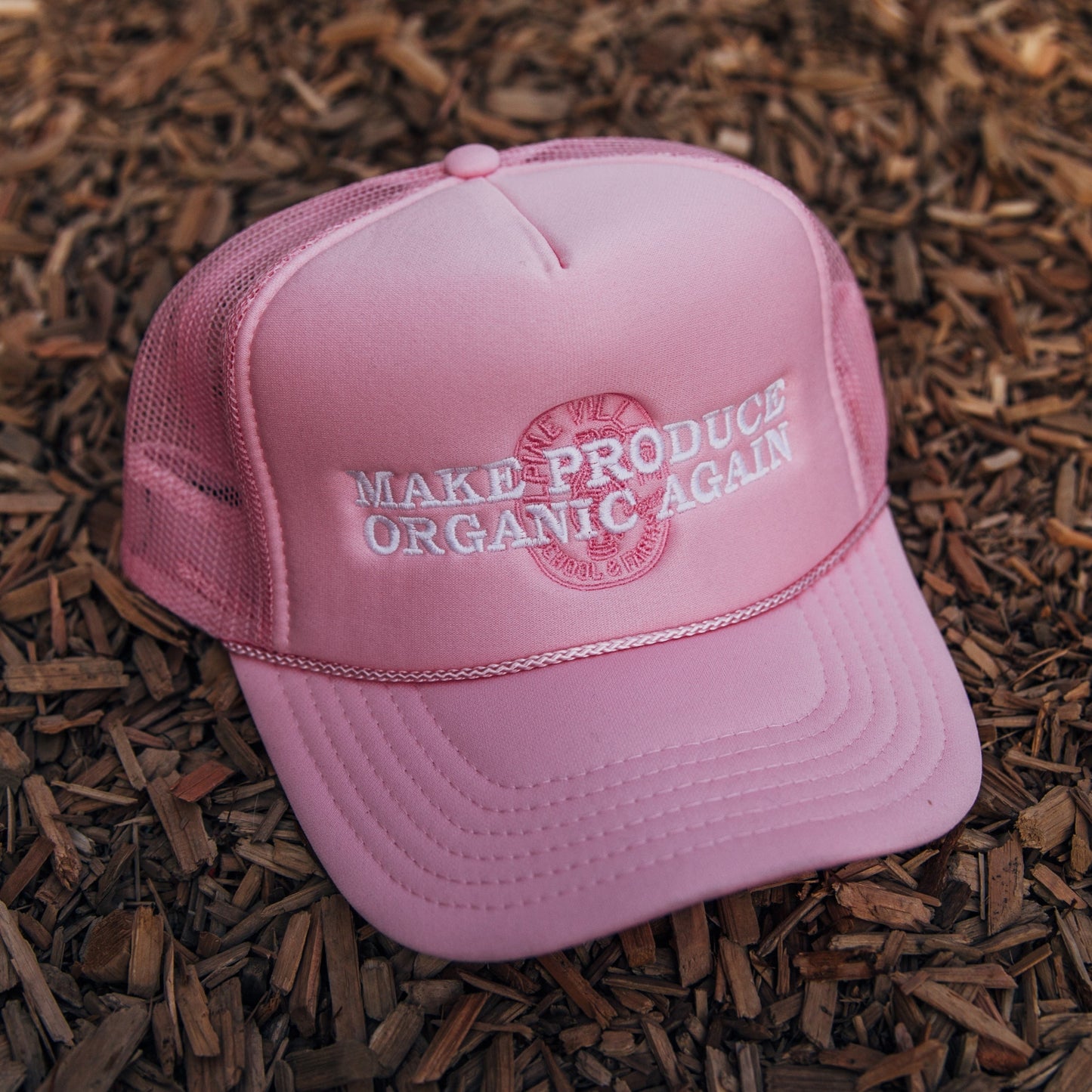 Make Produce Organic Again Trucker Hat (Pink)