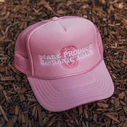 Make Produce Organic Again Trucker Hat (Pink)