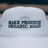 MAKE PRODUCE ORGANIC AGAIN TRUCKER HAT (WHITE WITH BLACK/CHARCOAL)