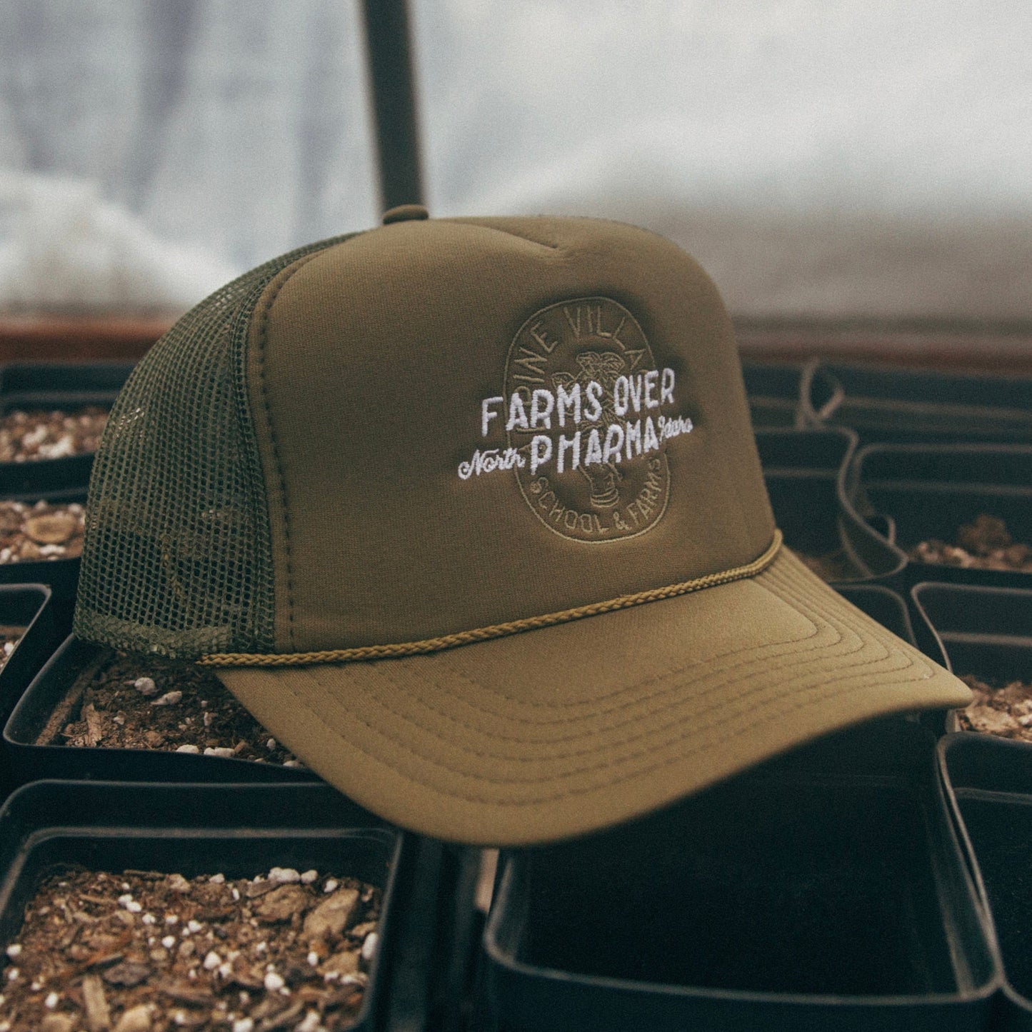 Farms Over Pharma Trucker Hat (Army Green)