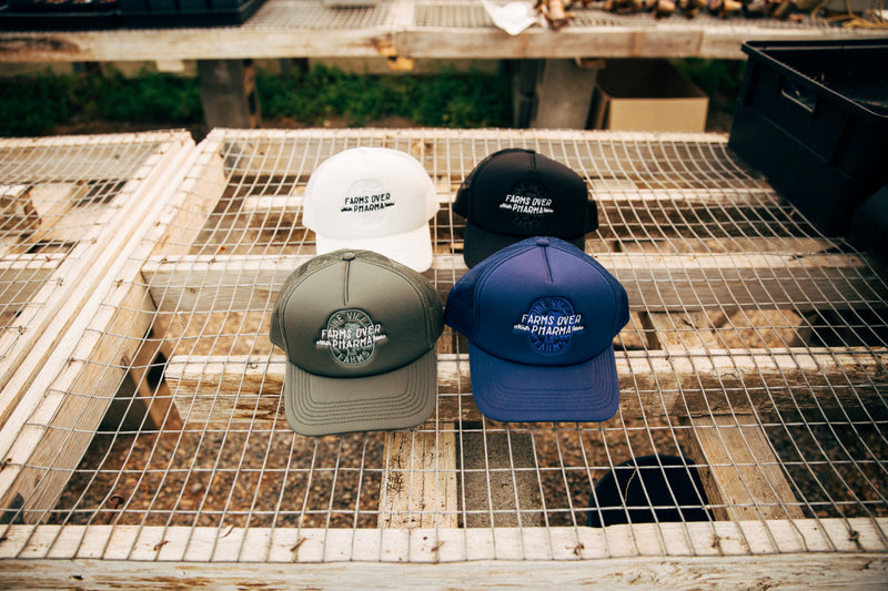FARMS OVER PHARMA TRUCKER HAT (DARK BLUE WITH WHITE/ROYAL BLUE)