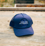FARMS OVER PHARMA TRUCKER HAT (DARK BLUE WITH WHITE/ROYAL BLUE)